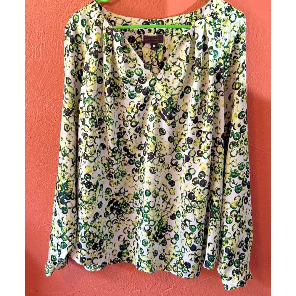 Worthington Women's SZ 1X Geometric V-Neck Blouse Preppy Business Office Career